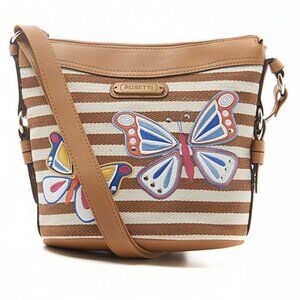 Rosetti Savannah Garden Mid Crossbody Bag, Butterfly Chestnut Stripe